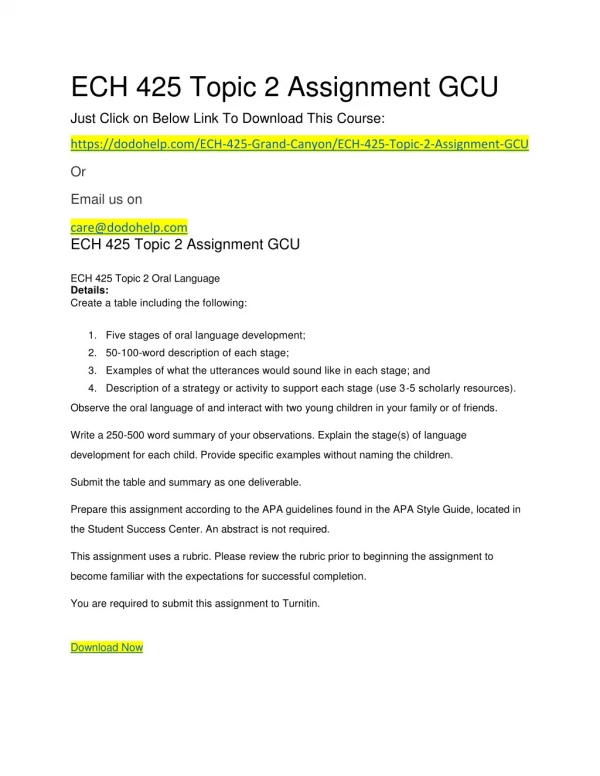 ECH 425 Topic 2 Assignment GCU