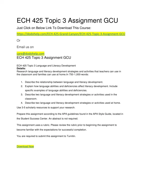 ECH 425 Topic 3 Assignment GCU