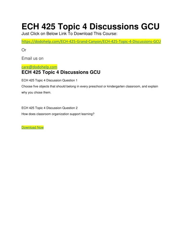 ECH 425 Topic 4 Discussions GCU