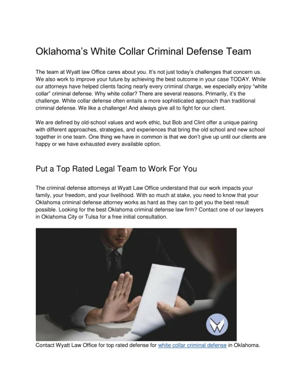 Oklahoma’s White Collar Criminal Defense Team