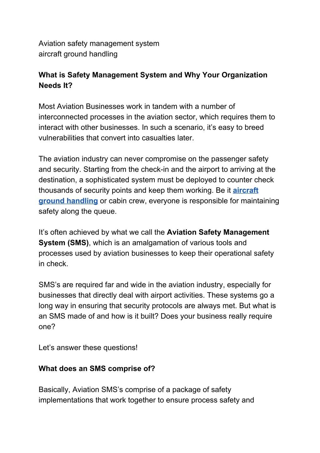 aviation safety management system aircraft ground