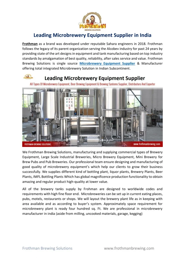 Leading Microbrewery Equipment Supplier