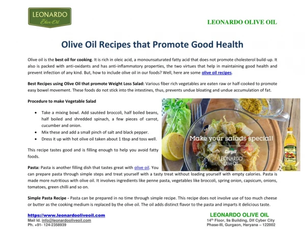 Olive Oil Recipes that Promote Good Health