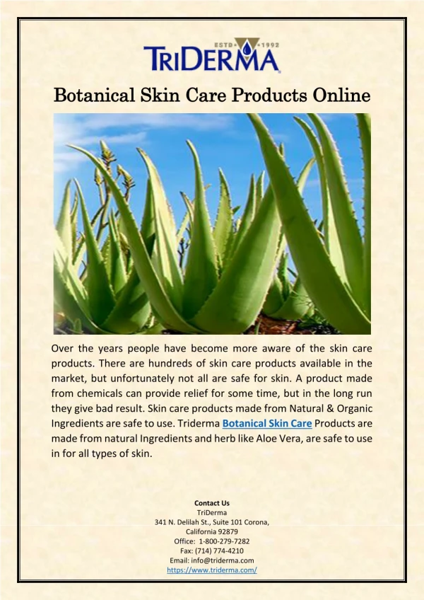 Botanical Skin Care Products Online
