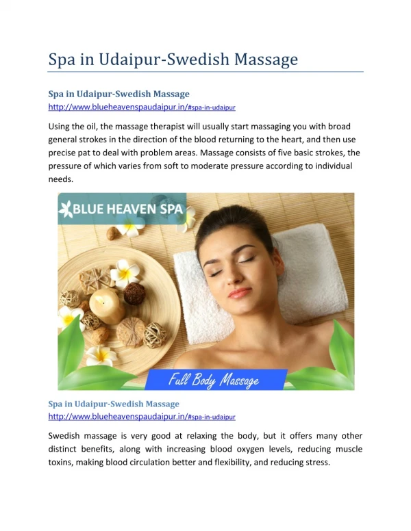 Spa in Udaipur-Swedish Massage