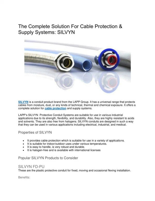 The Complete Solution For Cable Protection & Supply Systems: SILVYN
