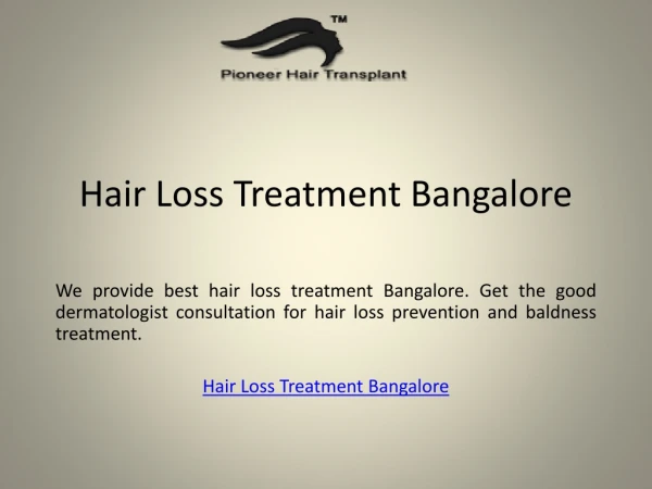 Hair Loss Treatment Bangalore