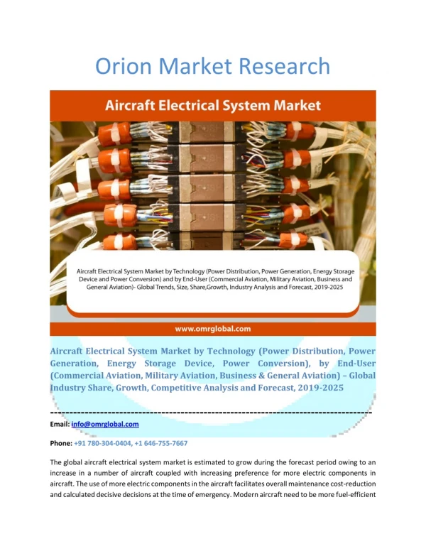 Aircraft Electrical System Market: Global Market Size, Industry Trends, Leading Players, Market Share and Forecast 2019-