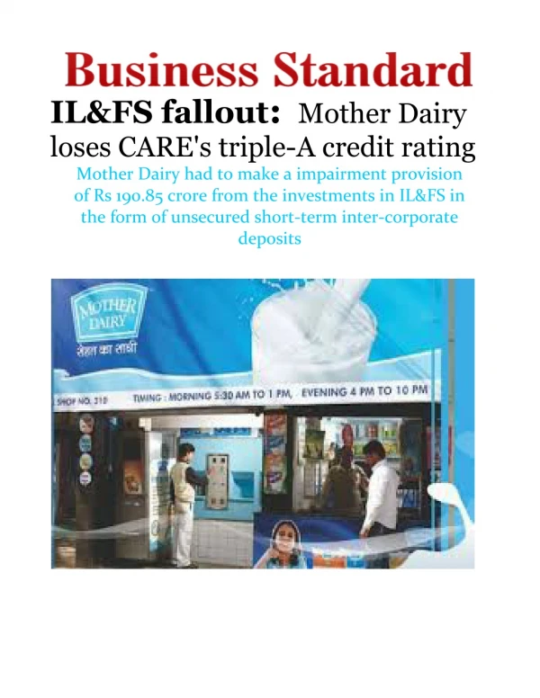 Il&amp;fs fallout mother dairy loses care's triple-a credit rating