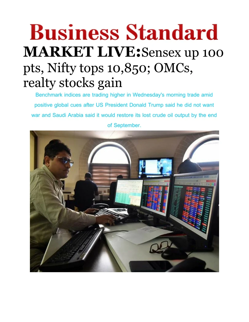 market live sensex up 100 pts nifty tops