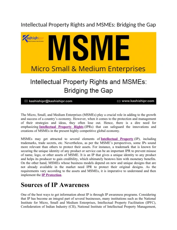 Intellectual Property Rights and MSMEs: Bridging the Gap