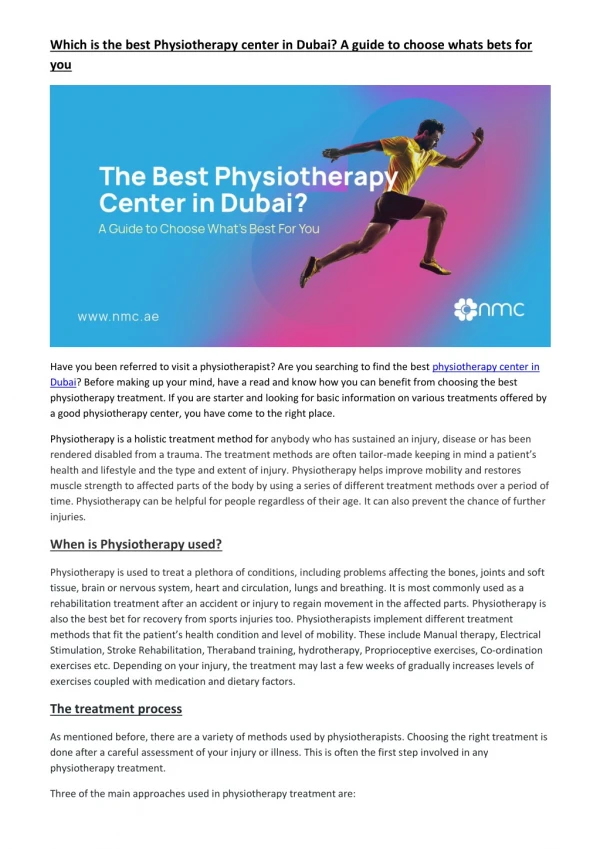 Which is the best Physiotherapy center in Dubai? A guide to choose whats bets for you