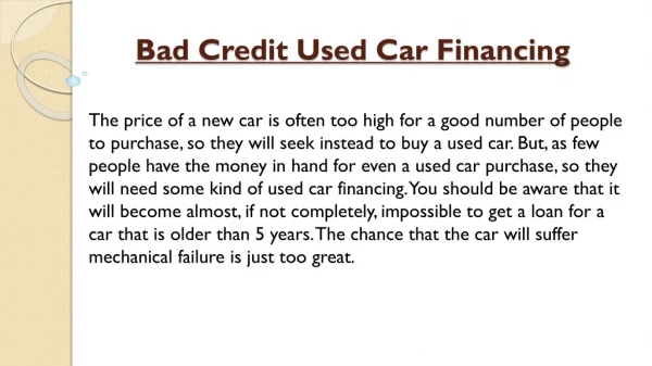 Bad Credit Used Car Financing