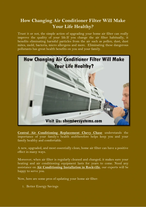 How Changing Air Conditioner Filter Will Make Your Life Healthy?