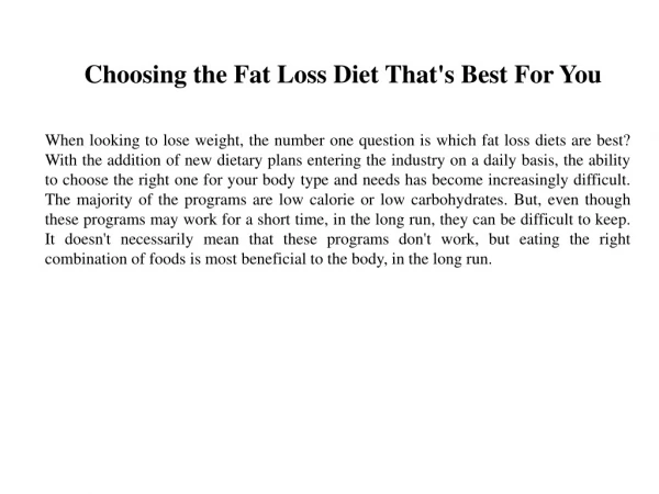 Choosing the Fat Loss Diet That's Best For You