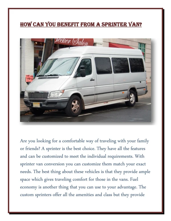 How can you benefit from a Sprinter van?