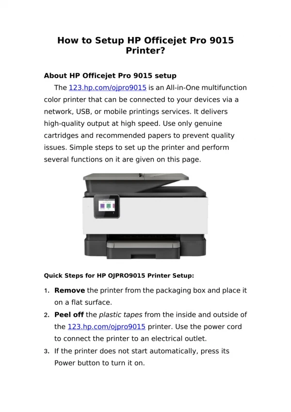 How to Setup HP Officejet Pro 9015 Printer?
