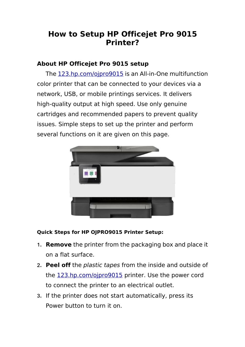 how to setup hp officejet pro 9015 printer