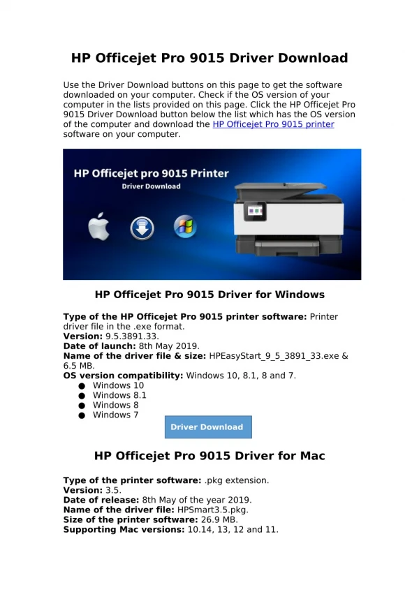 HP Officejet Pro 9015 Driver Download & Install