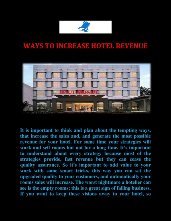 WAYS TO INCREASE HOTEL REVENUE