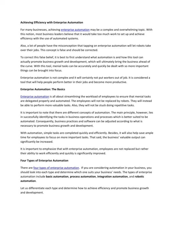 Achieving Efficiency with Enterprise Automation