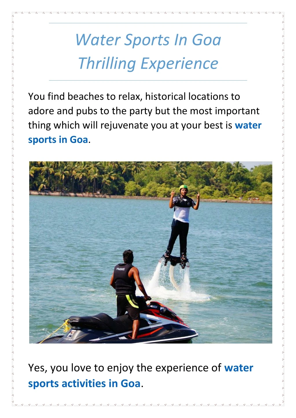 water sports in goa thrilling experience