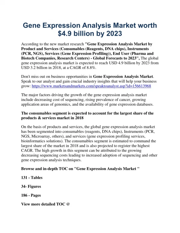 Gene Expression Analysis Market worth $4.9 billion by 2023
