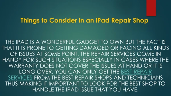 Things to consider in an i pad repair shop
