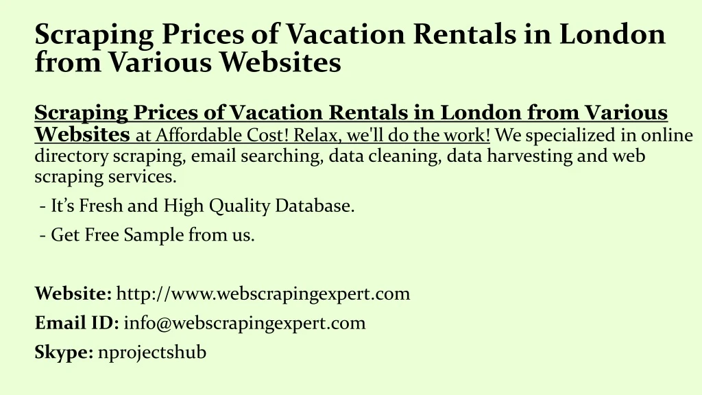 scraping prices of vacation rentals in london from various websites