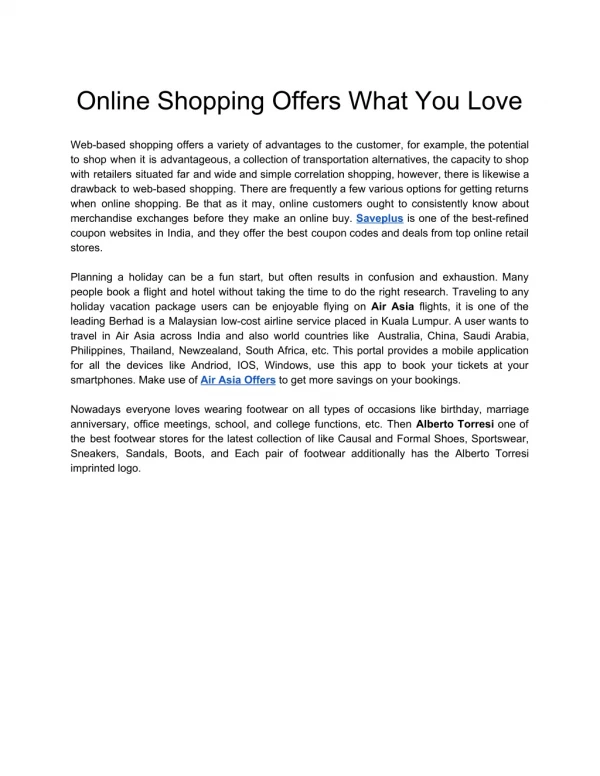 Online Shopping Offers What You Love