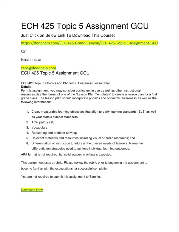 ECH 425 Topic 5 Assignment GCU