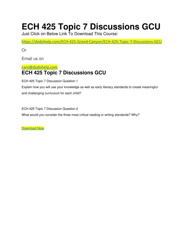 ECH 425 Topic 7 Discussions GCU