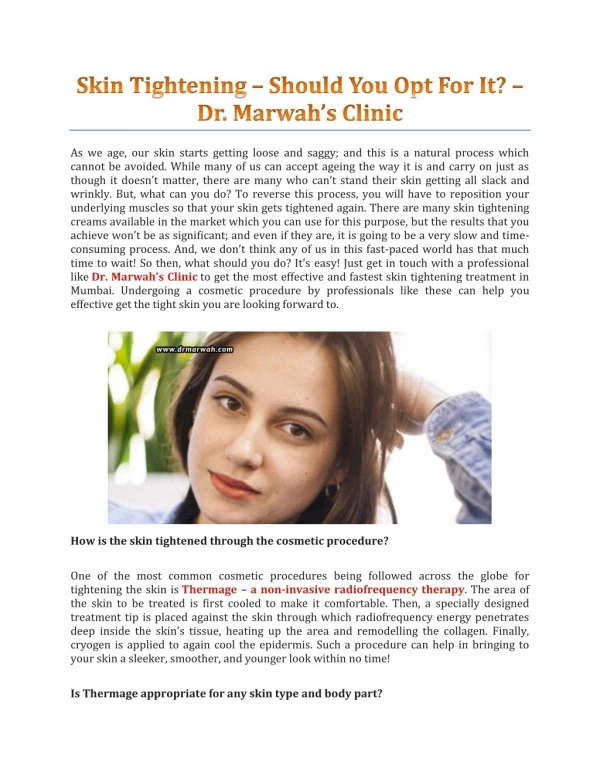 Skin Tightening — Should You Opt For It? — Dr. Marwah’s Clinic