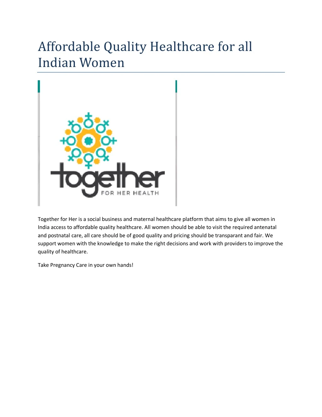 affordable quality healthcare for all indian women