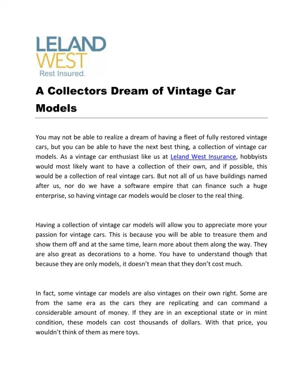 A Collectors Dream of Vintage Car Models