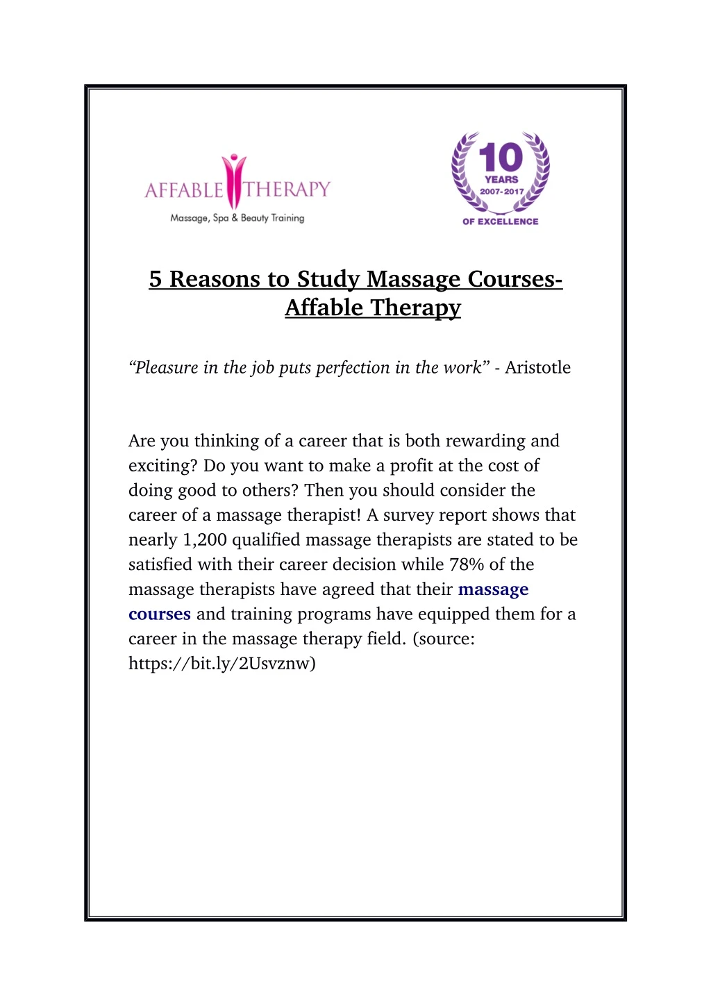 5 reasons to study massage courses affable therapy