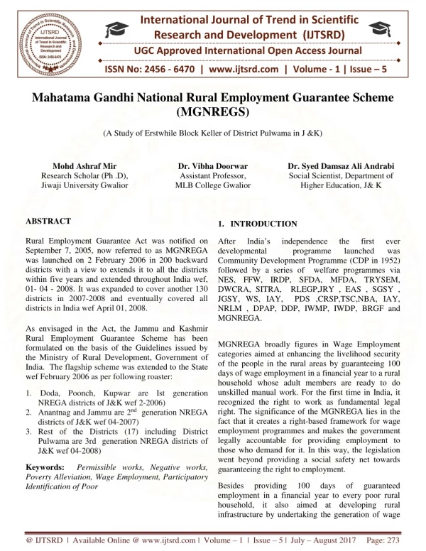Mahatama Gandhi National Rural Employment Guarantee Scheme