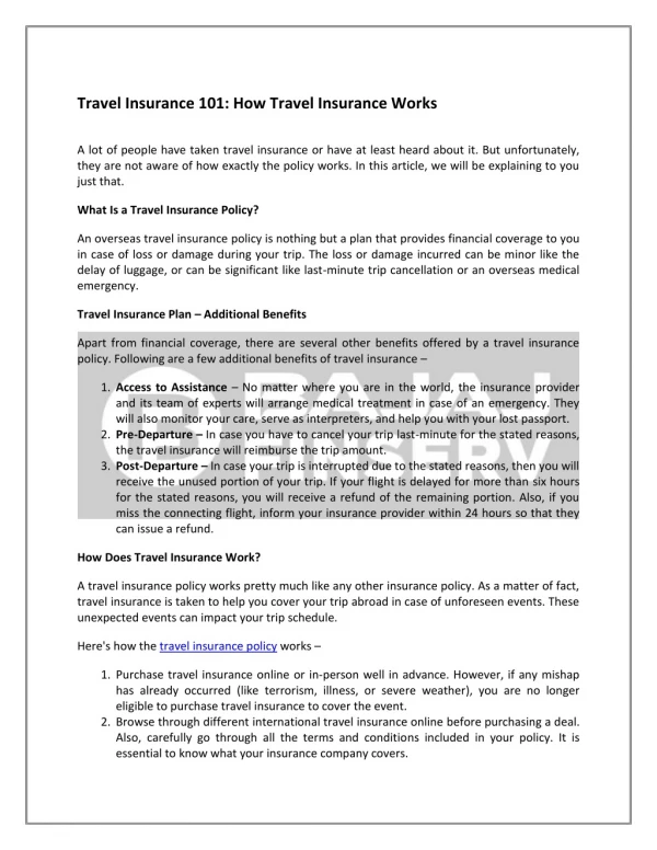 Know how travel insurance works - Finserv Markets