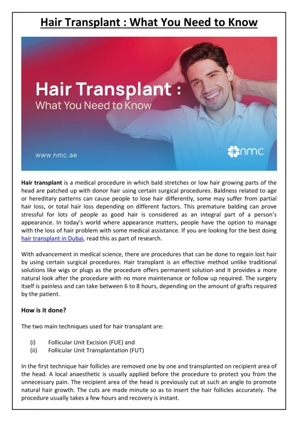 Hair Transplant : What You Need to Know