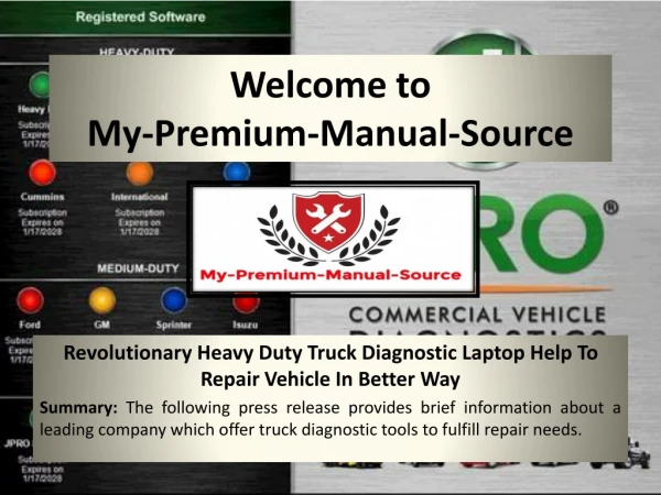 Heavy Duty Truck Diagnostic Laptop and Detroit Diesel Diagnostic Link