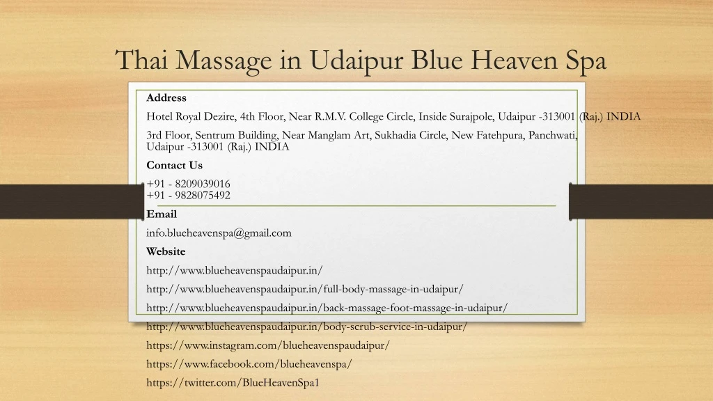 thai massage in udaipur blue heaven spa