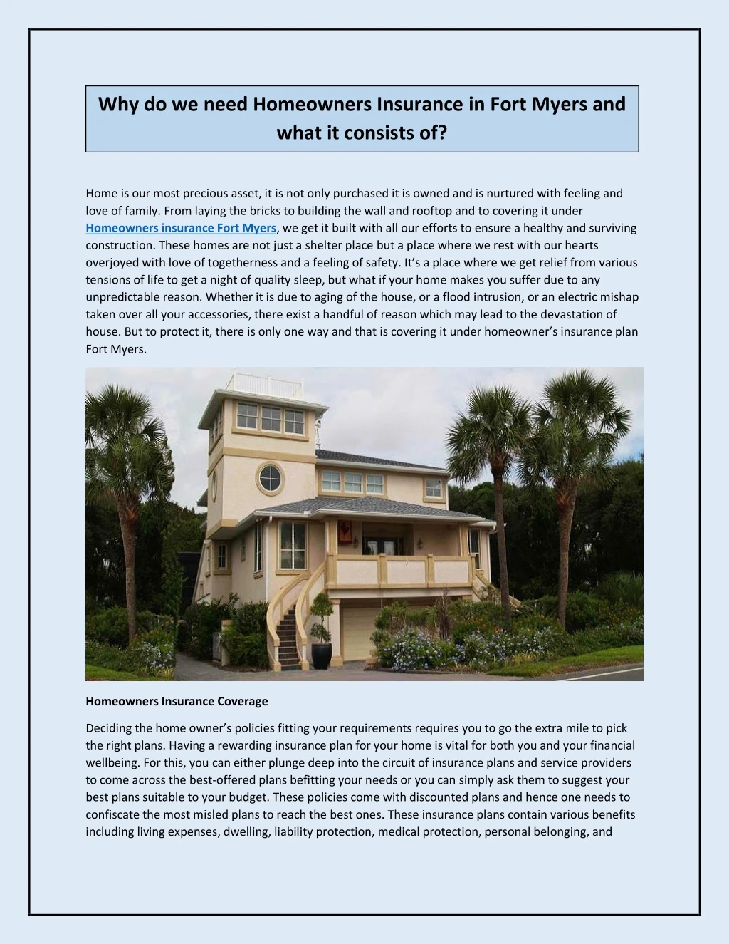 why do we need homeowners insurance in fort myers