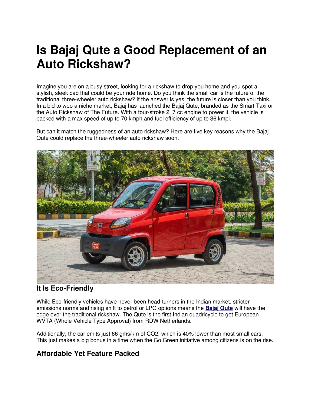 is bajaj qute a good replacement of an auto