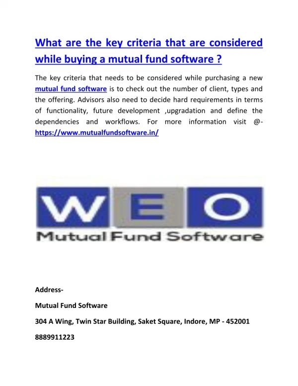 What are the key criteria that are considered while buying a mutual fund software ?