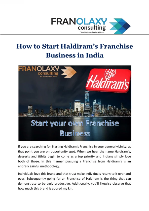 how to get franchise opportunities with Haldiram
