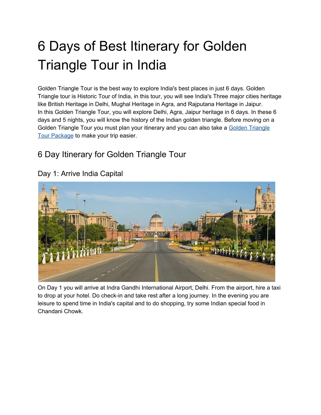 6 days of best itinerary for golden triangle tour