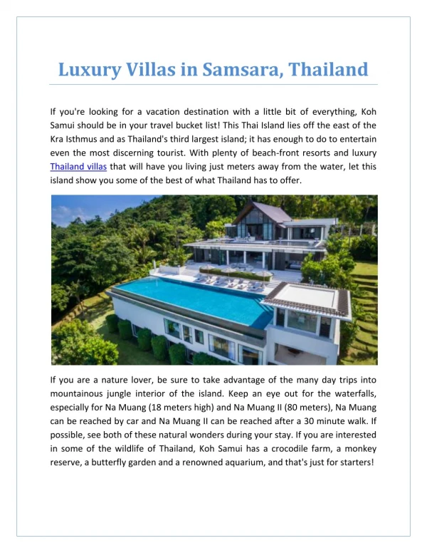 Luxury Villas in Samsara, Thailand