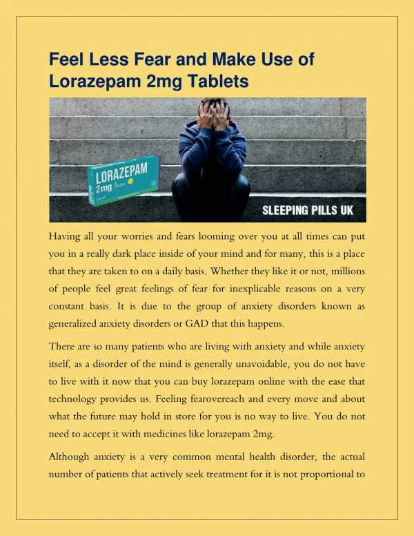 Feel Less Fear and Make Use of Lorazepam 2mg Tablets