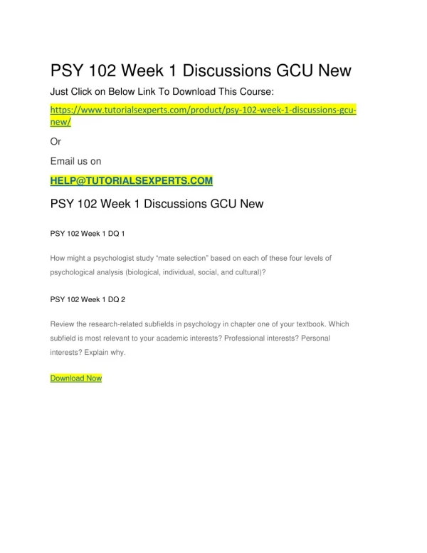 PSY 102 Week 1 Discussions GCU New