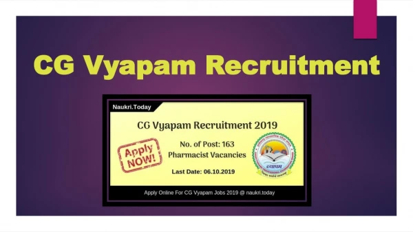 CG Vyapam Recruitment 2019 | Apply For CGPEB 163 Pharmacist Jobs